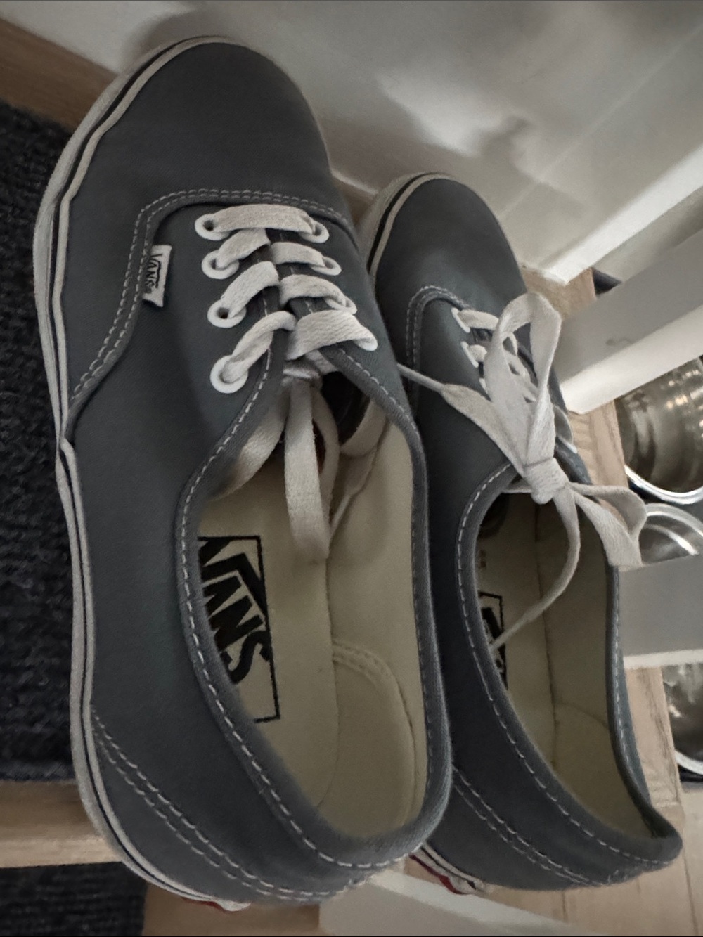 Vans Men’s Low-Top Canvas Sneakers in Gray with White Laces